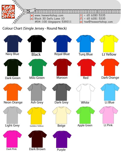 Colour Chart (Single Jersey - Round Neck)